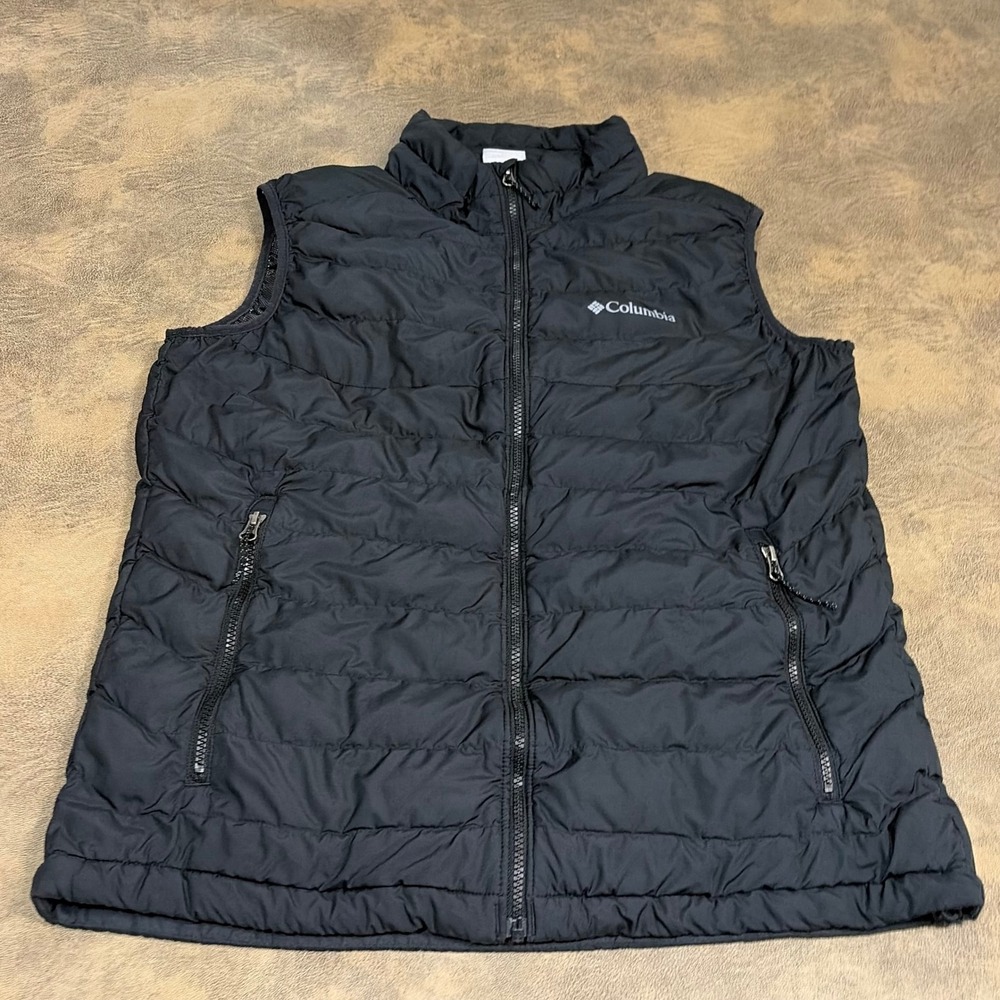 Columbia Puffer Vest Mens Large Black Omni-Heat Quilted Full Zip 1025